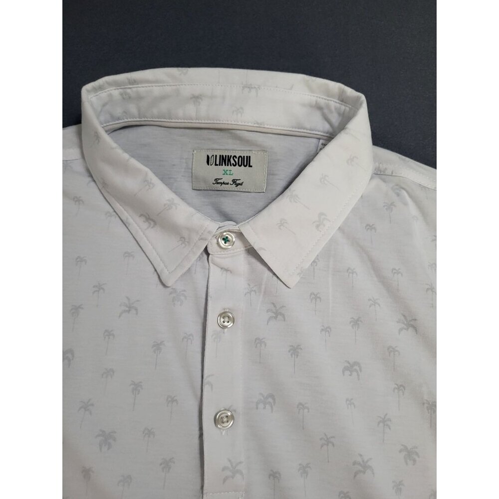 LINKSOUL Men's XL Polo Shirt White Gray Palm Tree Print Golf Athleisure - Picture 7 of 7